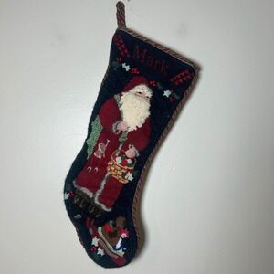 Vintage Mark Christmas Stocking‎ Santa Claus Needlepoint Hanging Decor